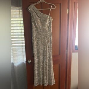 Eliza J Gold Sequin Asymmetrical Gown